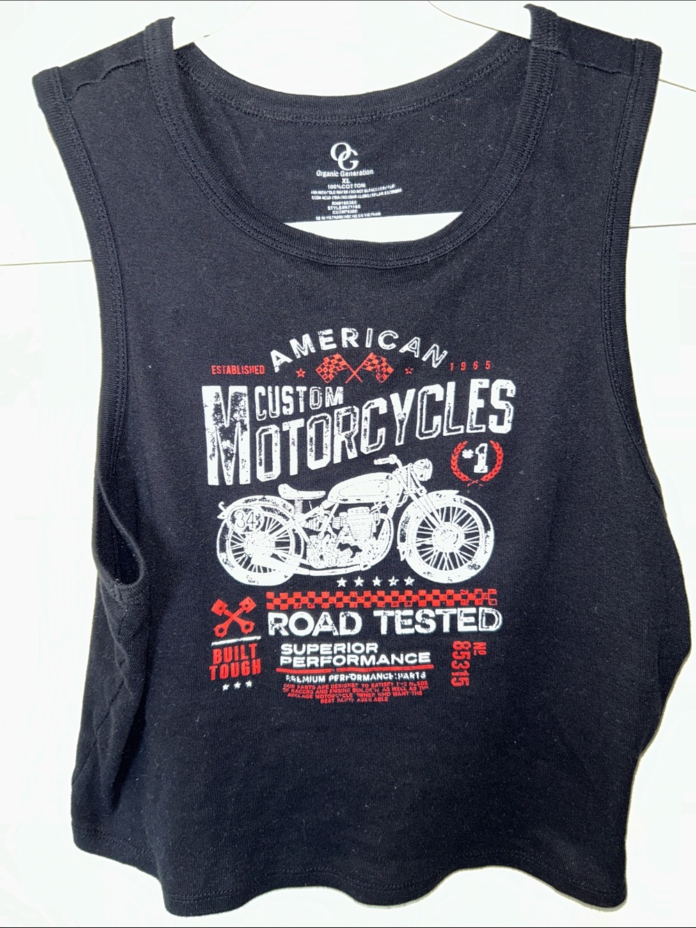 Woman’s Black Motorcycle CROPPED Graphic Tank Top XL
